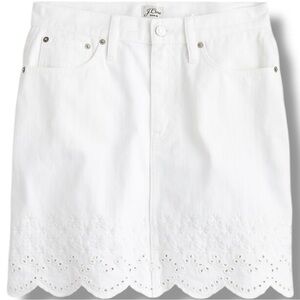 J. Crew White Denim Eyelet Hemline Detail Classic Preppy Feminine Mini Skirt